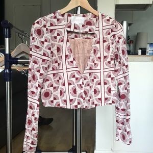 Stone cold fox silk deep v neck crop blouse Sz 0